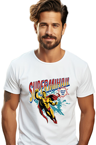 StoryGift Romania Tricou Barbati Super Mihail, Supererou Sunt Aici Pentru Tin...