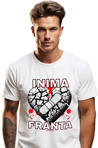 StoryGift Romania Tricou Barbati Inima Franta Cu Plasture Dragoste Tristete C...