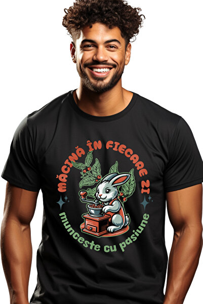 StoryGift Romania Tricou Barbati Macina In Fiecare Zi, Muncind Cu Pasiune Caf...