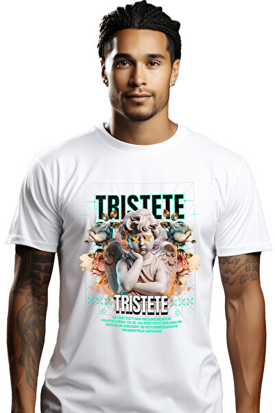 StoryGift Romania Tricou Barbati Ingerul Trist - Tristete Cu Imprimeu Pe Fata...