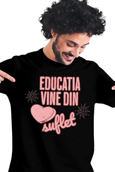 StoryGift Romania Tricou Barbati Educatia Vine Din Suflet Profesor Scoala Cop...