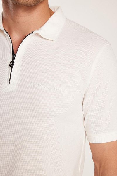 Tudors Men's Standard Fit Regular Cut Cotton Zippered Printed Basic White Polo Neck T-Shirt