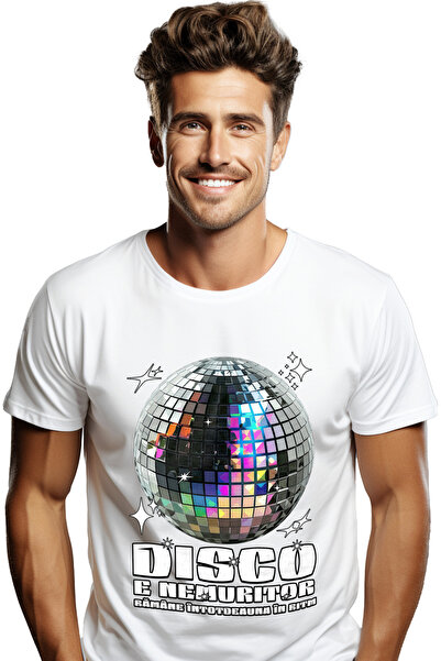 StoryGift Romania Men's T-Shirt Disco Is Immortal Shiny Globe Party With Front Print, 100% Cotton