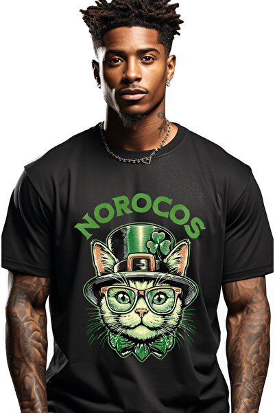 StoryGift Romania Tricou Barbati Pisica Cu Palarie Inalta Si Trifoi Text Noro...