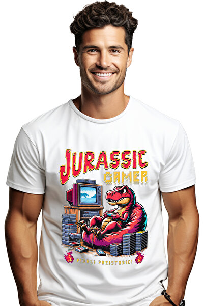 StoryGift Romania Tricou Barbati Dinozaur Jucandu-se Jocuri Video Jurrassic G...