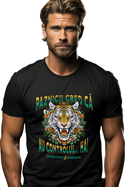StoryGift Romania Tricou Barbati Tigru Furios Text Paznici Cred Ca Au Control...