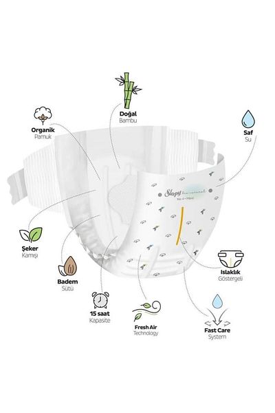 Skygo Sleepy Bio Natural Baby Diapers Gross Pack 3 Sizes 4-9 kg 100 Pieces