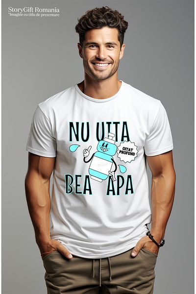 StoryGift Romania Tricou Barbati Nu Uita Bea Apa Hidratarea, Citat Profund Cu Imprimeu Pe Fata, 100% Bumbac,stg
