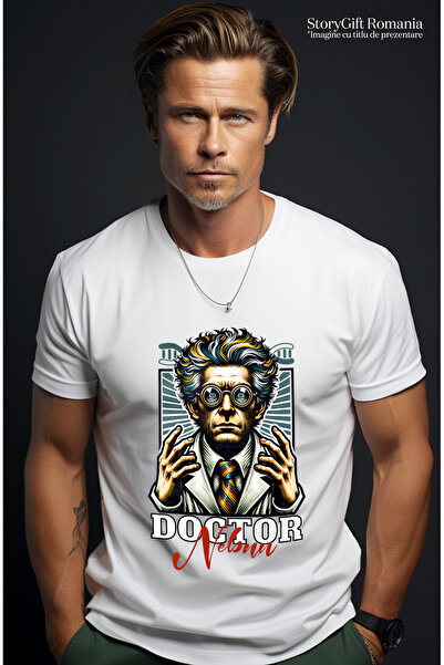 StoryGift Romania Men's T-Shirt Crazy Doctor, Genius Intelligence Einstein With Print On The Front, 100% Cotton, Stg
