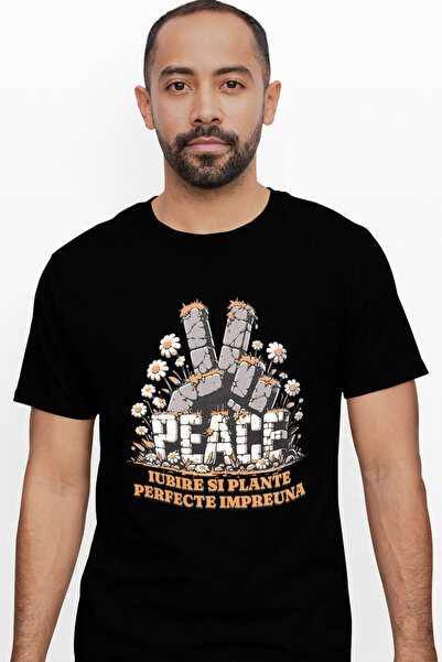 StoryGift Romania Tricou Barbati Semnul De Pace, Iubirea Si Plante Perfecte I...