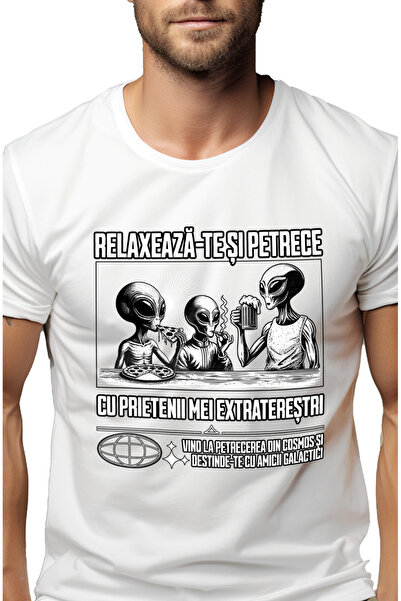 StoryGift Romania Tricou Barbati Grup De Prieteni Scheleti Relaxează-te Și Petrece Cu Pretenii Mei Extrater Stg