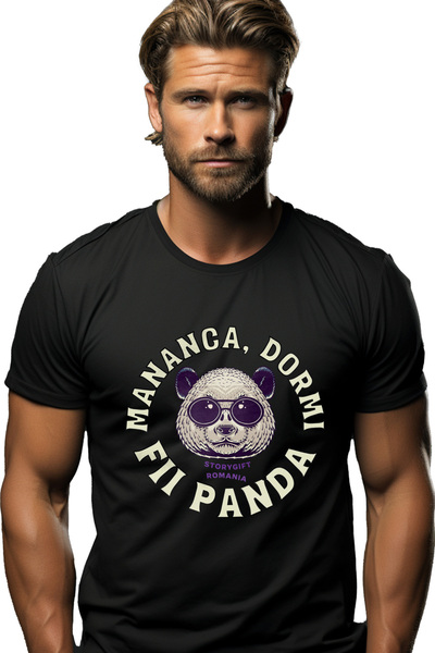 StoryGift Romania Tricou Barbati Mananca Dormi, Fii Panda, Relaxare, Animal B...
