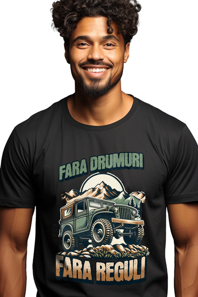 StoryGift Romania Men's T-Shirt Off-road Car In The Mountain Text No Roads No...