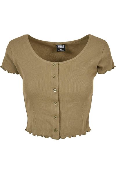 Urban Classics Damen Ladies Cropped Button Up Rib Tee