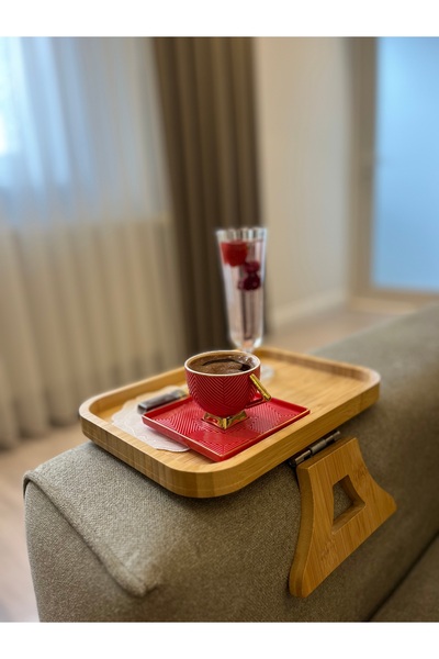 Sade Hediye Bambu Koltuk Yanı Tepsisi - Katlanabilir Servis Tepsisi