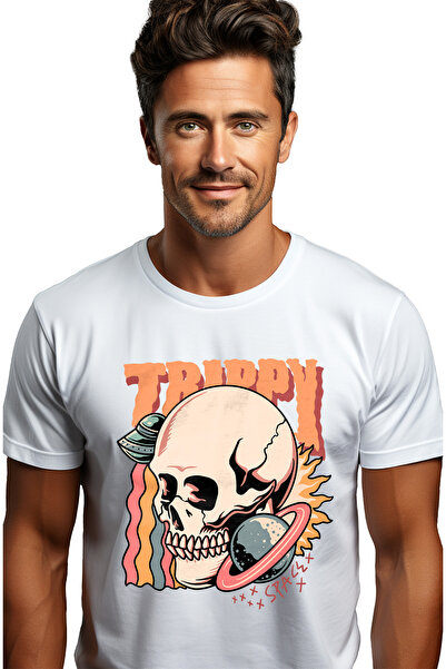 StoryGift Romania Tricou bărbătesc cu mesaj englezesc trippy, craniu, soare, ...