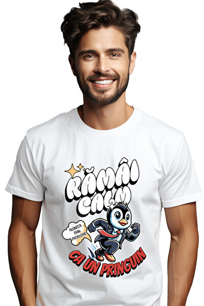 StoryGift Romania Tricou Barbati Pinguin In Costum Text Ramai Calm Si Aluneca...