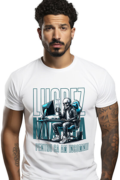 StoryGift Romania Tricou Barbati Lucrez Noaptea Schelete La Birou Work From H...
