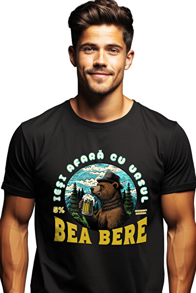 StoryGift Romania Tricou Barbati Iesi Afara Cu Ursul. Bea Bere In Padure Natu...