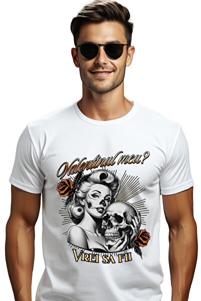 StoryGift Romania Tricou Barbati Fata Cu Cap De Craniu Text Vrei Sa Fii Valen...