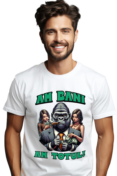 StoryGift Romania Tricou Barbati Gorila Gangster Cu Bani Si Femei Text Am Ban...