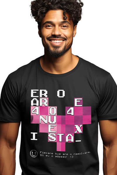 StoryGift Romania Tricou Barbati Inima Din Pixeli Programator Eroare 404 Nu E...