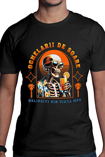 StoryGift Romania Tricou Barbati Ochelarii De Soare Nelipsiti Schelete La Plaja Cu Imprimeu Pe Fata, 100% Bustg