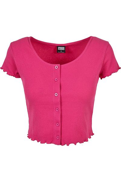 Urban Classics Damen Ladies Cropped Button Up Rib Tee