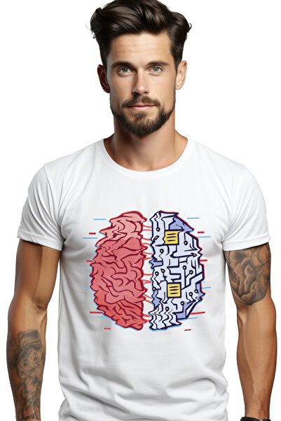StoryGift Romania Tricou personalizat pentru bărbați Brain Vs Computer, Placă de bază, cu imprimeu frontal, 100% stg