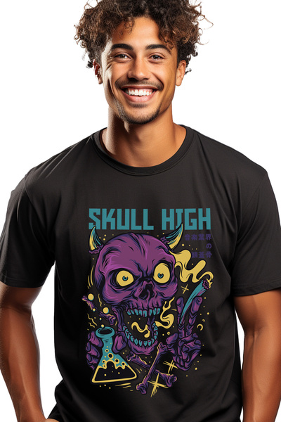 StoryGift Romania Tricou Barbati Cu Portret Schelete Craniu Mov Om Cu Tiagara...