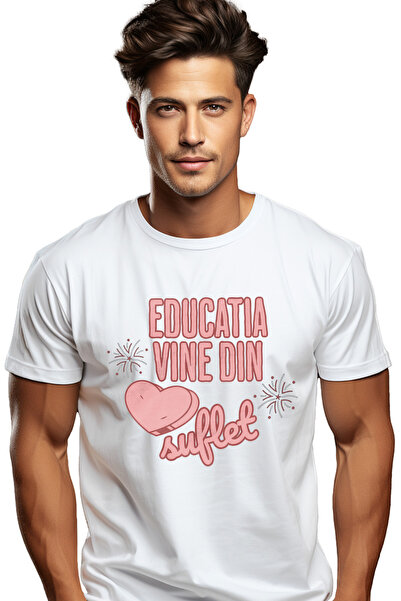 StoryGift Romania Tricou Barbati Educatia Vine Din Suflet Profesor Scoala Cop...