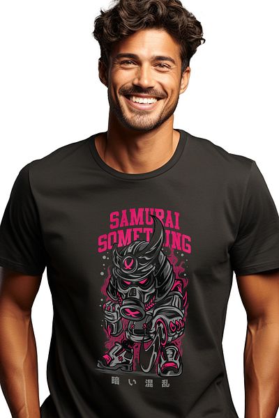 StoryGift Romania Men's T-shirt With Robot Warrior With Armor And Gas Mask, Text In English Samurai Sometstg