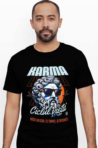 StoryGift Romania Tricou Barbati Karma Ciclul Vieţii Statuie Cu Ochelari Grec...