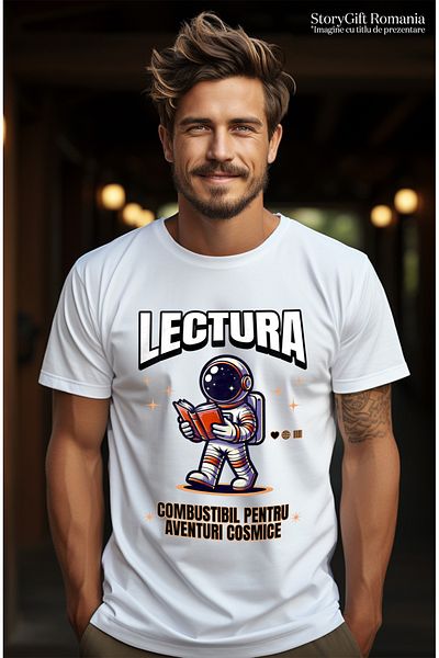 StoryGift Romania Tricou Barbati Lectura Combustibil Pentru Aventuri Cosmice Astronaut Cu Imprimeu Pe Fata, Stg