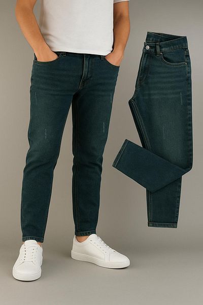 DOPPİO'N DENİM Men's Green Tinted Slim Fit Skinny Leg Laser Jeans