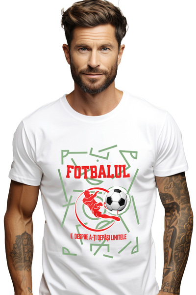 StoryGift Romania Tricou Barbati Jucator De Fotbal Loveste Mingea Text Fotbal...