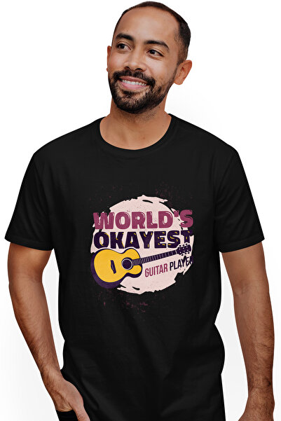 StoryGift Romania Tricou Barbati Cu Chitara Clasica, Text In Engleza World's Okayest Guitar Player, Instrume Stg