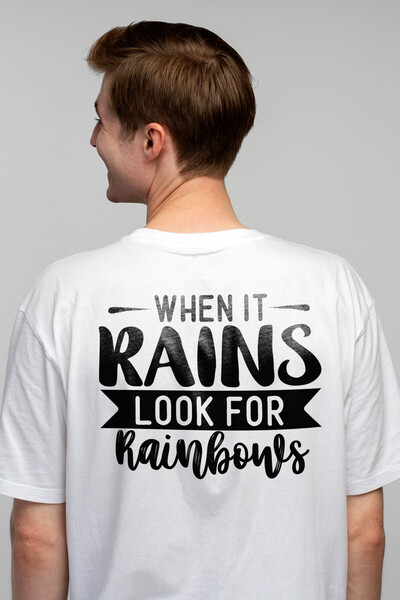 StoryGift Romania Tricou Barbati Cu Mesajul "when It Rains, Look For Rainbows...