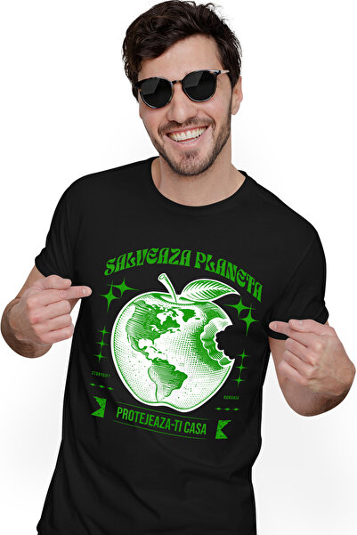 StoryGift Romania Tricou Barbati Salveaza Planeta, Pamant In Forma De Mar Mus...