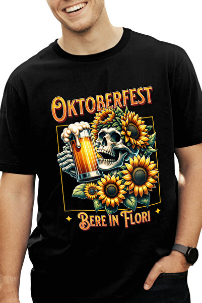StoryGift Romania Tricou Barbati Oktoberfest, Bere În Flori Schelete Cu Halba...