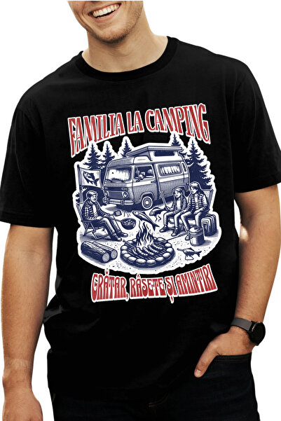 StoryGift Romania Tricou Barbati Familia La Camping Gratar, Rasete Si Amintir...