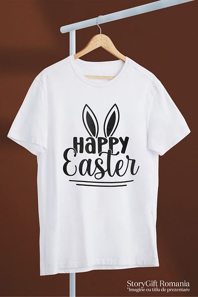 StoryGift Romania Men's T-shirt With Rabbit Ears And The Wish "happy Easter" - Happy Easter! With Stg Print