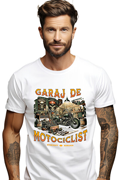 StoryGift Romania Tricou Barbati Garaj De Motociclist Cranii Motor Vintige Cu...
