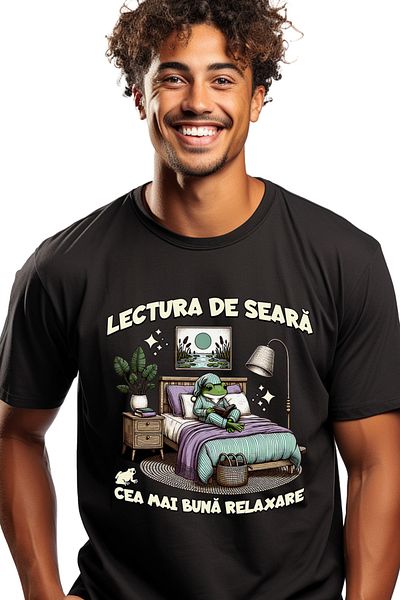 StoryGift Romania Tricou Barbati Lectura De Seara – Cea Mai Buna Relaxare Broscuta Cu Imprimeu Pe Fata, 100%stg