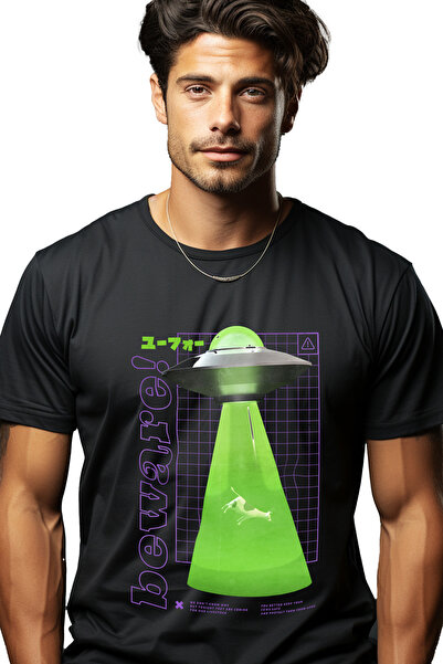 StoryGift Romania Tricou Barbati Nava Spatiala Extraterestrii, Cu Imprimeu Pe...