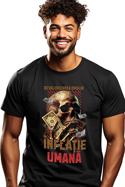 StoryGift Romania Tricou Barbati Devaloarizarea Omului, Inflatie Umana Craniu...