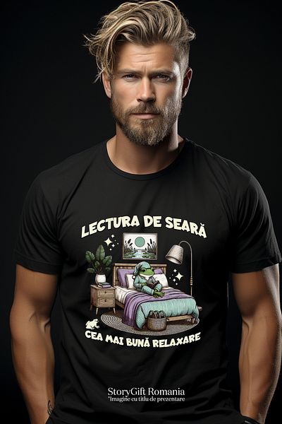 StoryGift Romania Tricou Barbati Lectura De Seara – Cea Mai Buna Relaxare Broscuta Cu Imprimeu Pe Fata, 100%stg