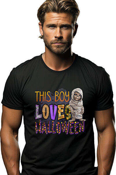 StoryGift Romania Tricou Barbati Cu Mesajul "this Boy Loves Halloween", Ilust...