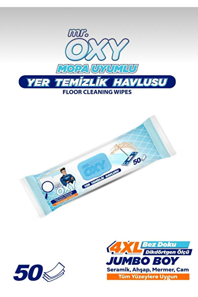 MR.OXY Mr. Oxy Yüzey Temizlik Havlusu Mop Uyumlu 50 Yaprak Plastik Kapaklı (9...