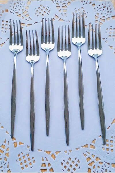 BRE HOME شوكة حلوى فاخرة فضية اللون 6 قطع (18/10)